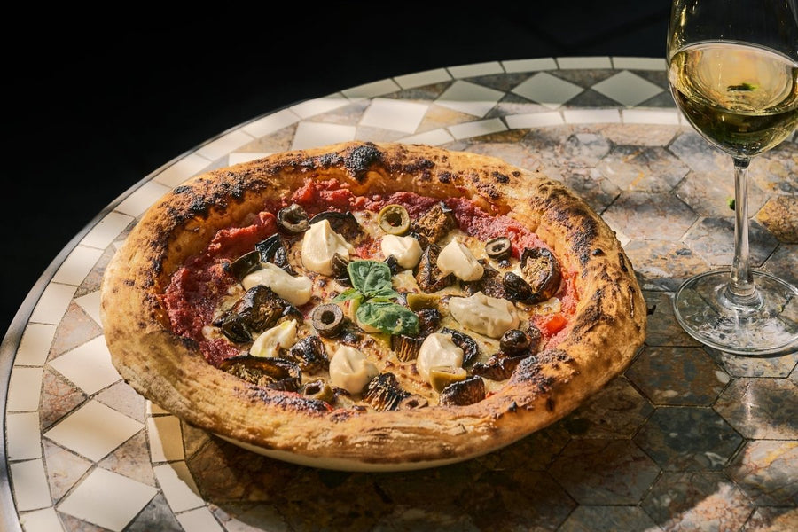 Aubergine & Olives Pizza - Kashew Cheese Deli